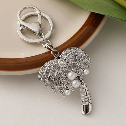 Coconut Tree Crystal Pearl Keychain