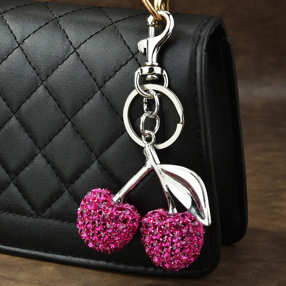 Sparkling Diamond Cherry Keychain
