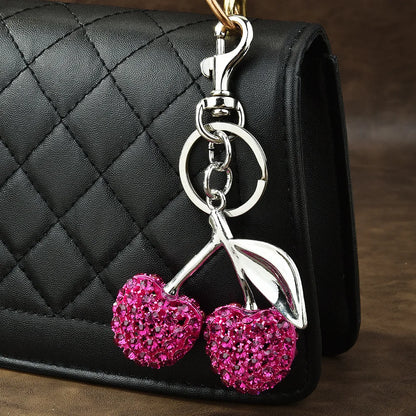 Sparkling Diamond Cherry Keychain