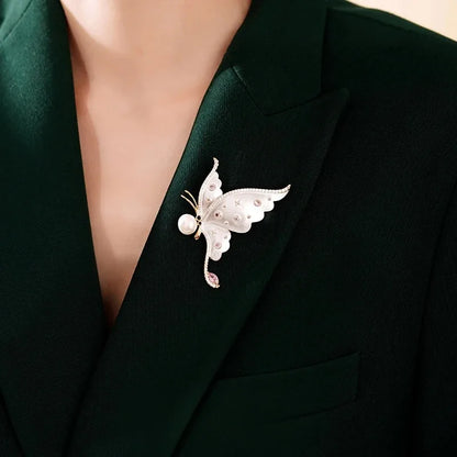 Pearl & Rhinestone Butterfly Brooch