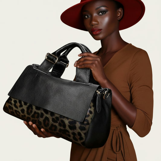 Genuine Leather Leopard Print Handbag