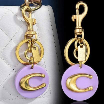 Letter C Circular Keychain — Pink & Purple Macaron