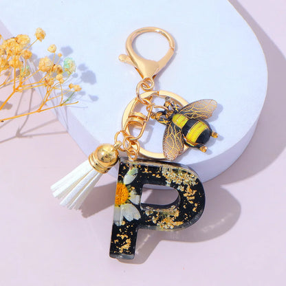 Bee Flower Initial Letter Keychain
