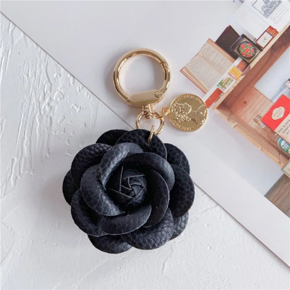 Camellia Flower Leather Keychain