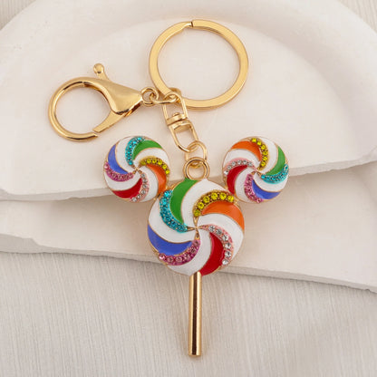 Cute Patchwork Rainbow Candy Rhinestone Lollipop Bag Keychain Creative Sweet Backpack Pendant Car Ornament Party Gift