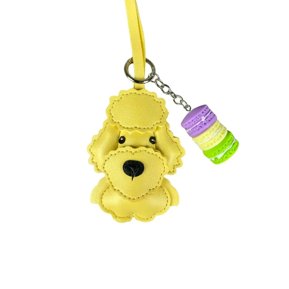 Teddy Bear Bag Charm — 3D Wavy Leather with Macaron Keychain