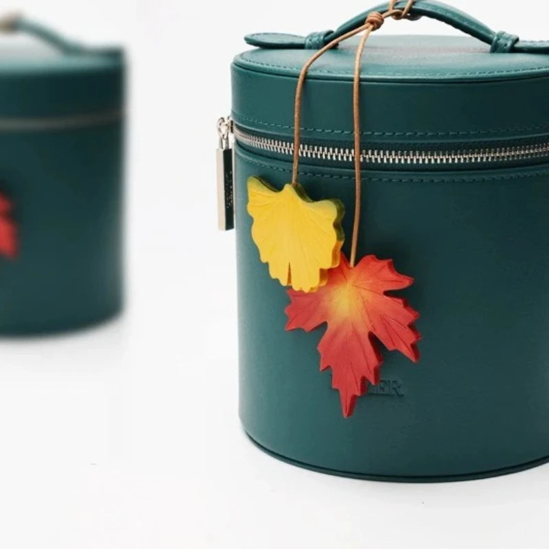Rustic Leather Maple Leaf Bag Charm