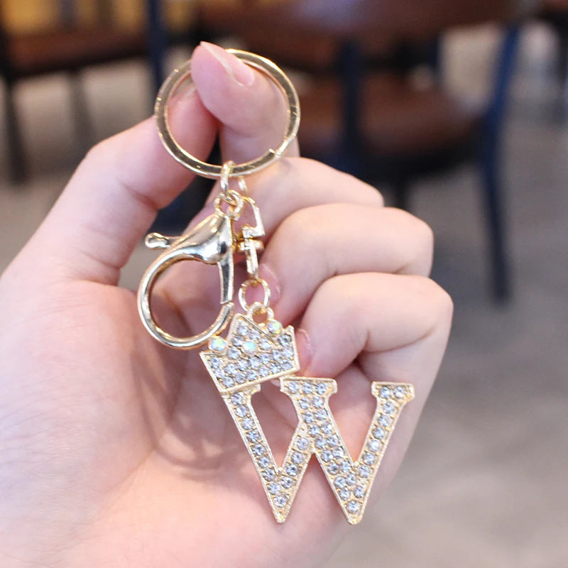 Rhinestone Initial Letter Keychain