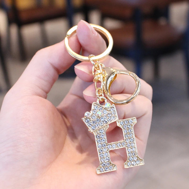 Rhinestone Initial Letter Keychain