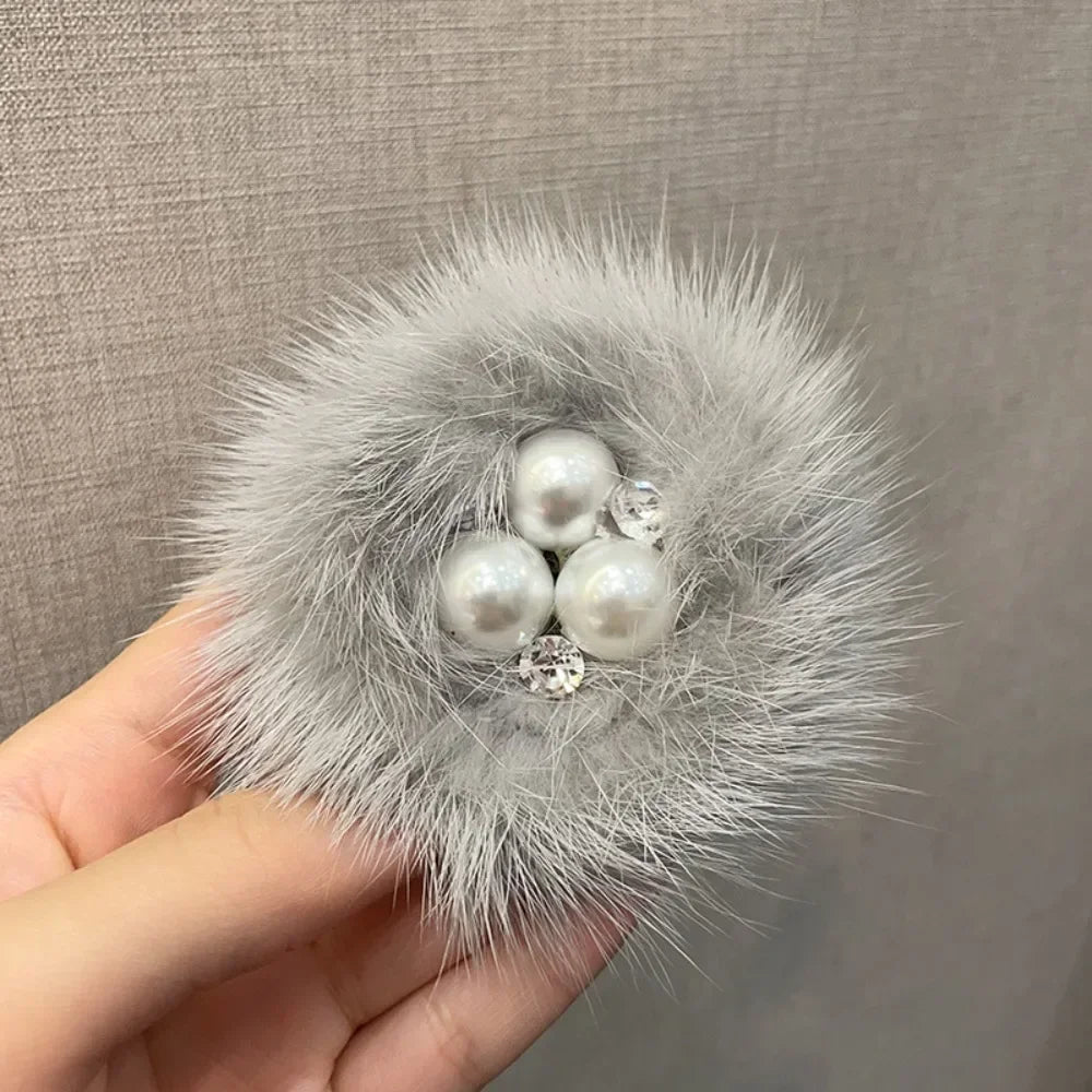 Mink Fur Flower Brooch