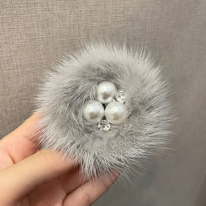 Mink Fur Flower Brooch