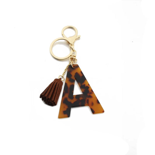 Leopard Letter Keychain with Tassel