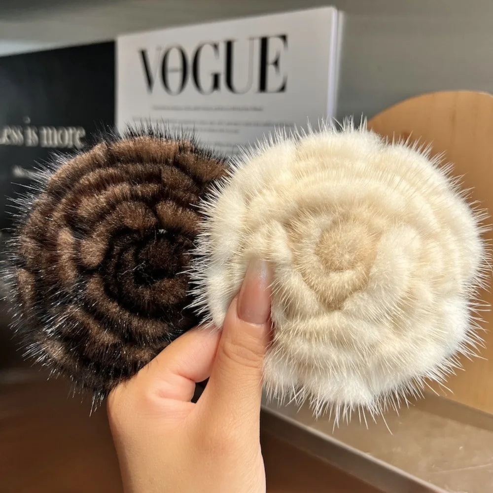 Mink Fur Flower Brooch