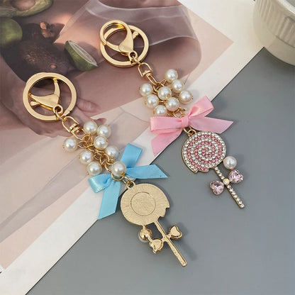 Sparkling Crystal Lollipop Bow Keychain – Pink, Red & Blue