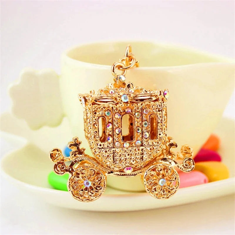 Rhinestone Pumpkin Carriage Keychain