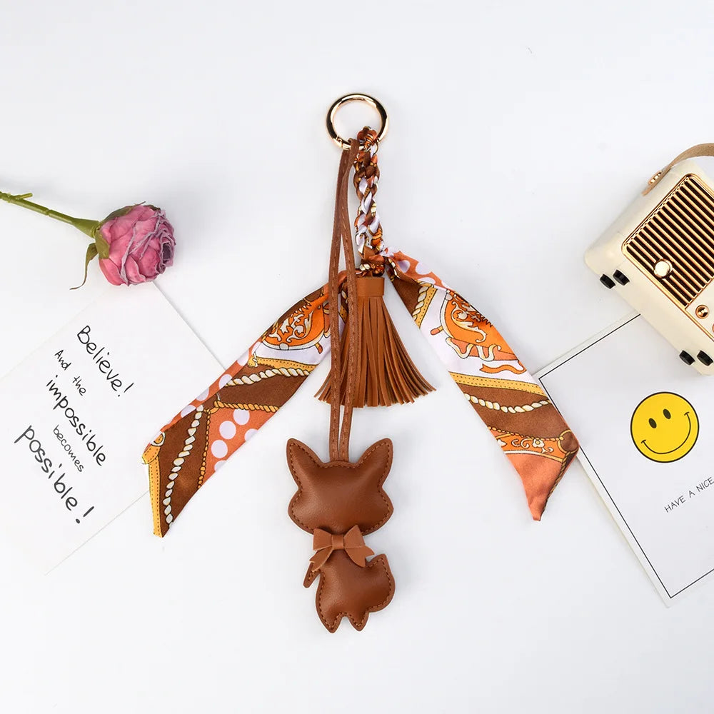 Leather Tassel Fox Bag Charm