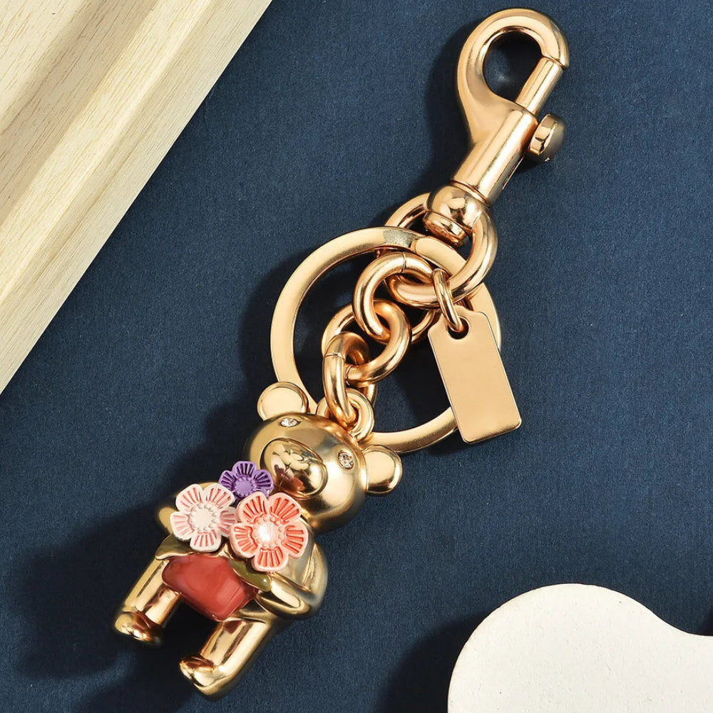 3D Metal Teddy Bear Bag Charm Keychain