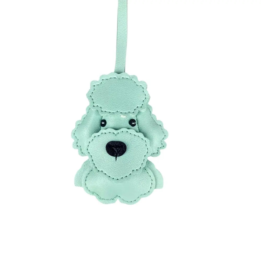 Teddy Bear Bag Charm — 3D Wavy Leather with Macaron Keychain