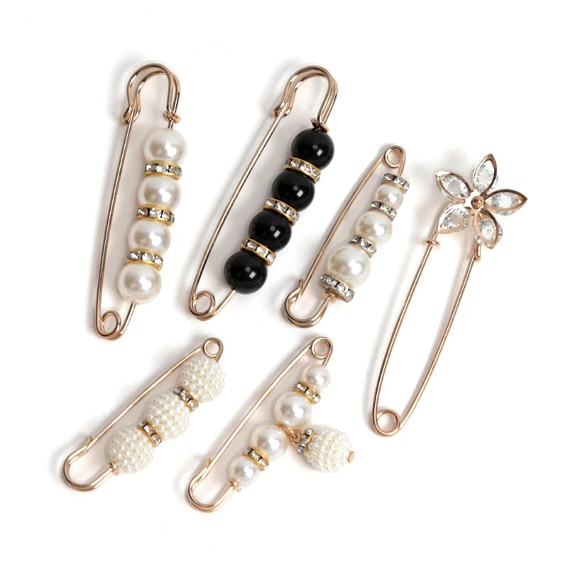 6-Piece Pearl Brooch & Waist Cinching Pin Set