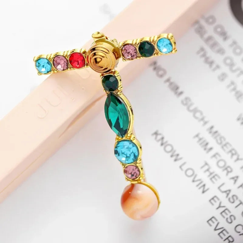 Colorful Rhinestone Initial Brooch