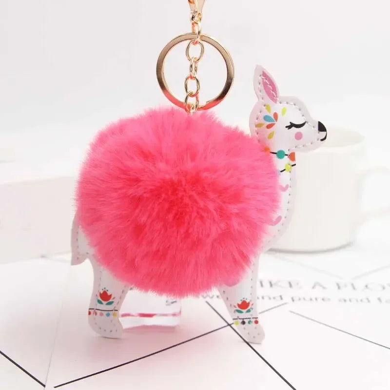 Fluffy Alpaca Pompom Keychain