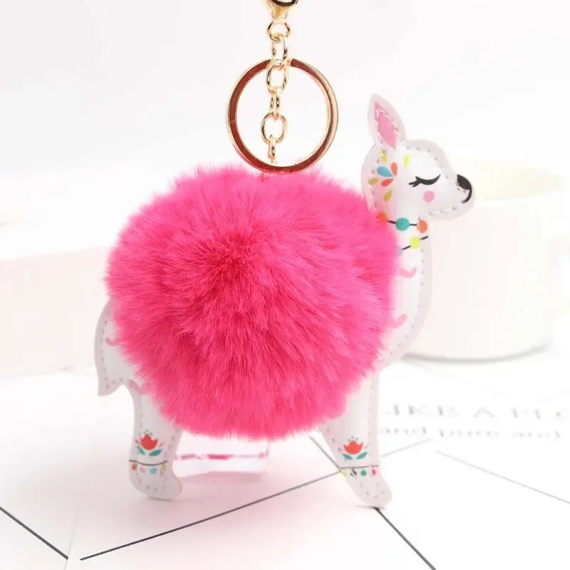 Fluffy Alpaca Pompom Keychain