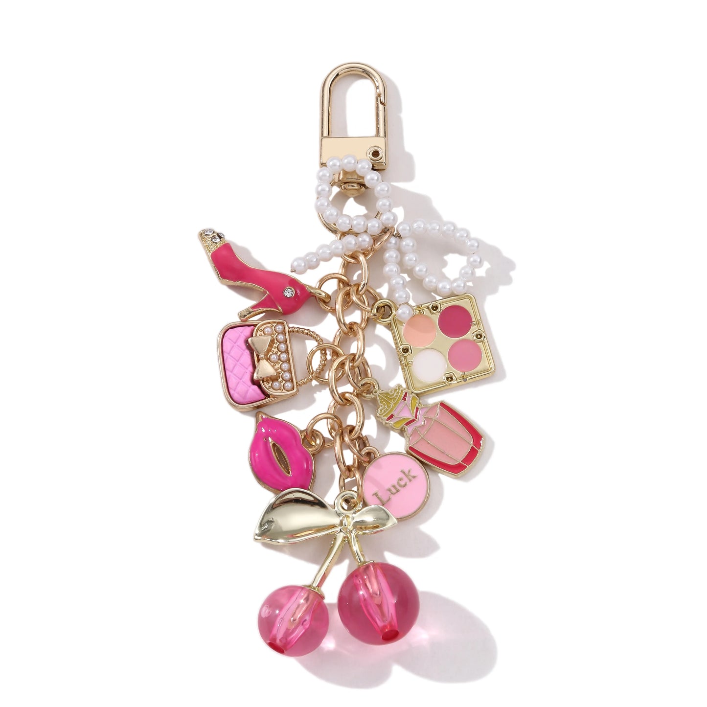 Lipstick & Pearl Bow Keychain