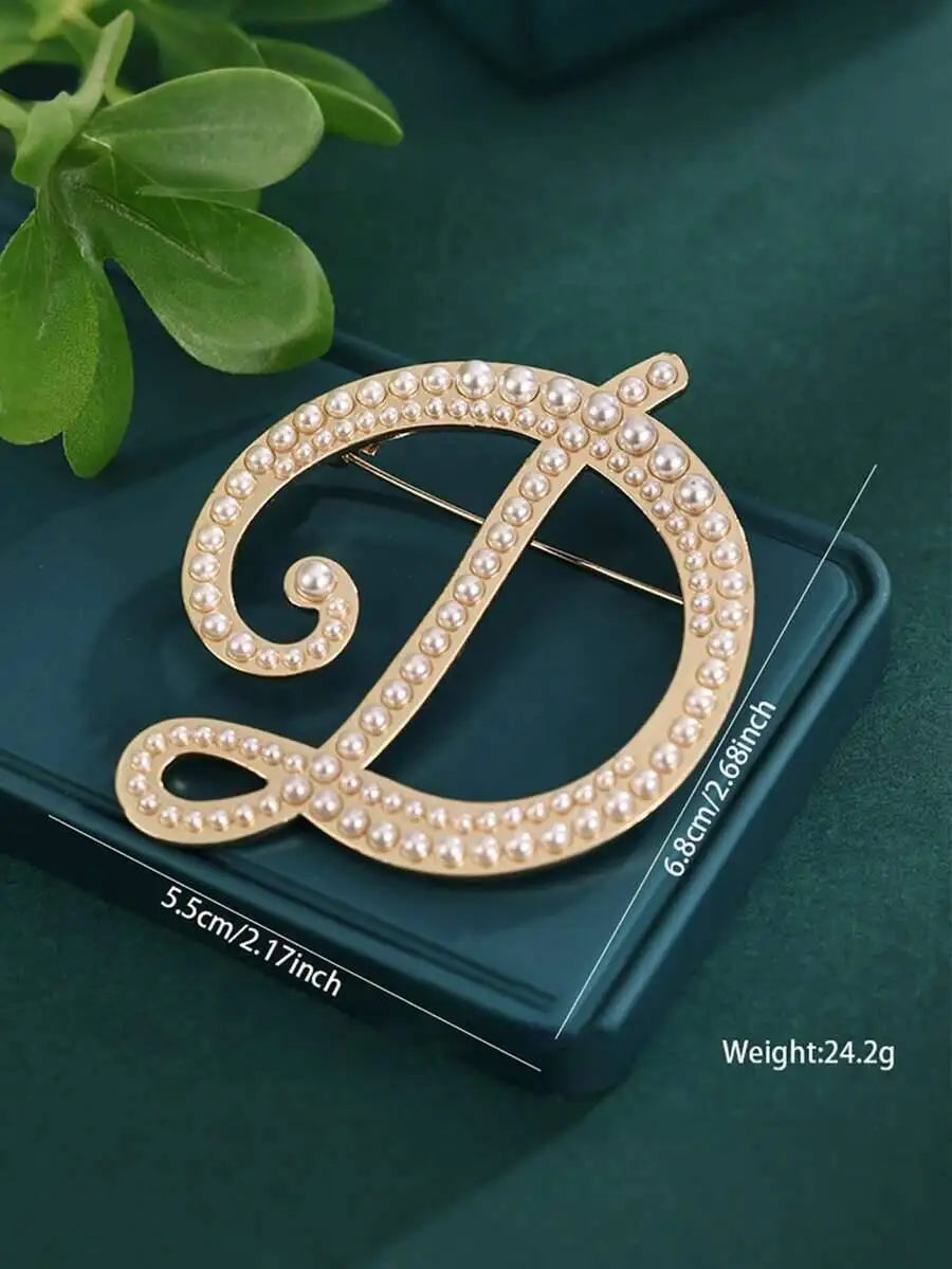 Pearl Letter Initial Brooch Pin