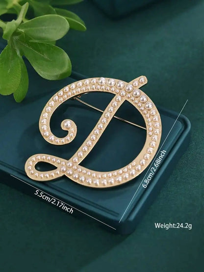Pearl Letter Initial Brooch Pin