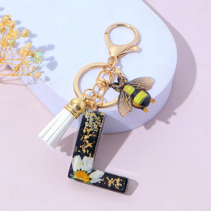 Bee Flower Initial Letter Keychain