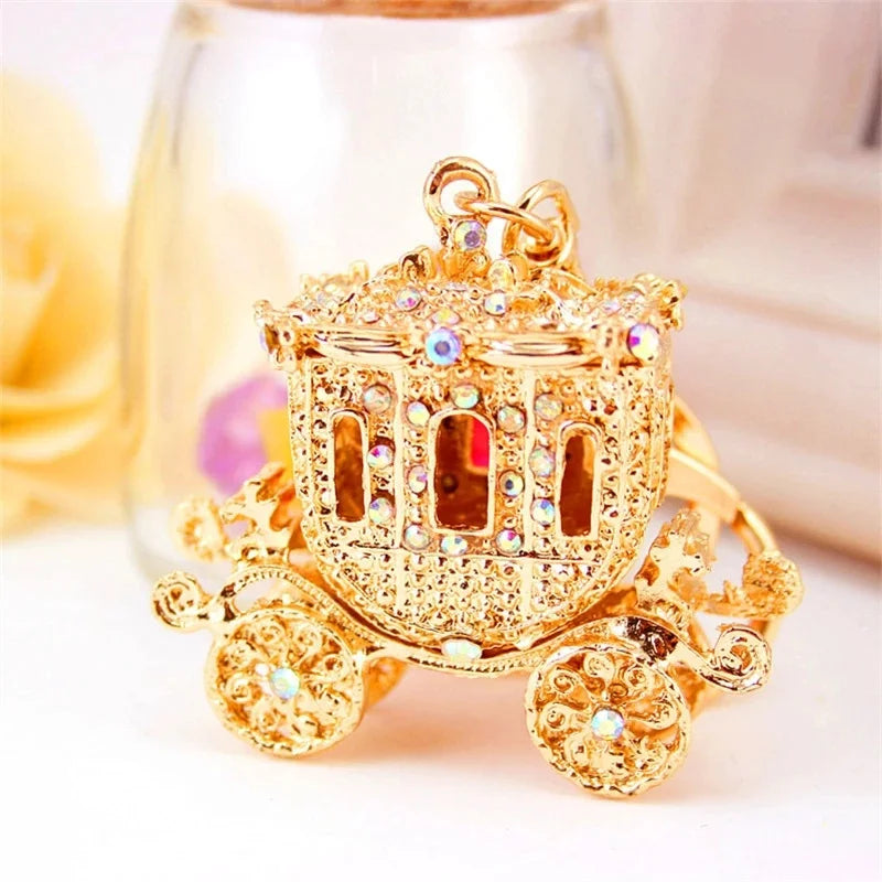 Rhinestone Pumpkin Carriage Keychain