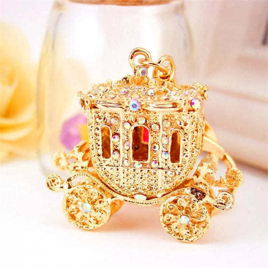 Rhinestone Pumpkin Carriage Keychain