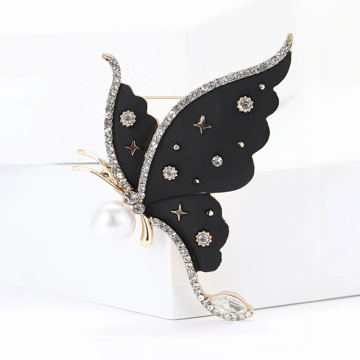 Pearl & Rhinestone Butterfly Brooch