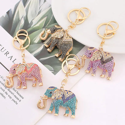 Rhinestone Elephant Charm Keychain
