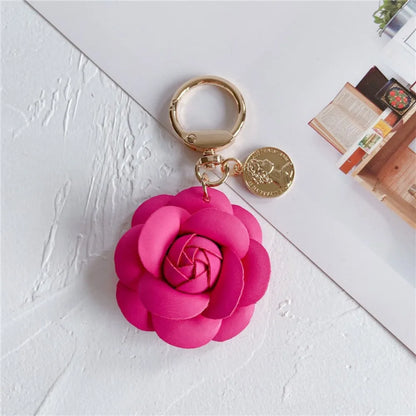 Camellia Flower Leather Keychain