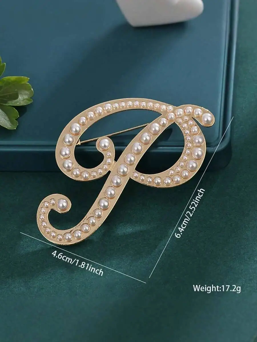 Pearl Letter Initial Brooch Pin