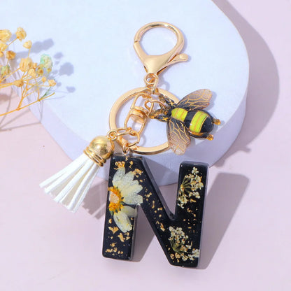 Bee Flower Initial Letter Keychain