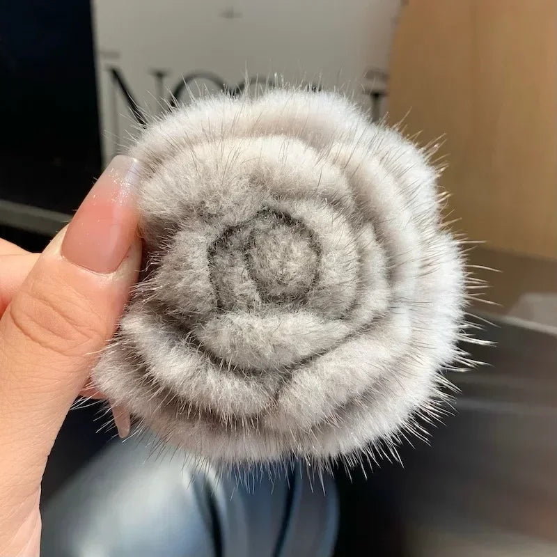 Mink Fur Flower Brooch