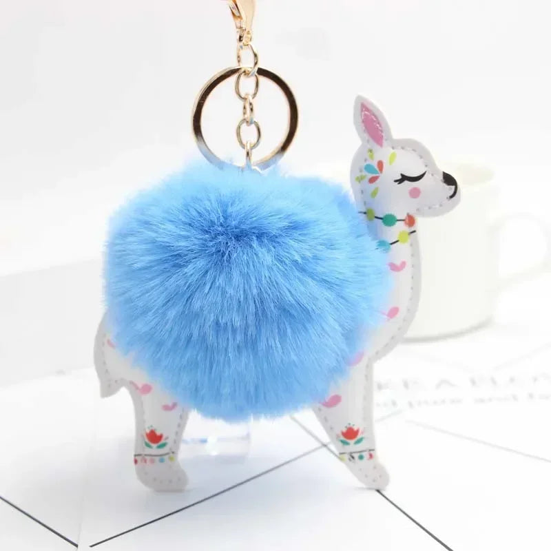 Fluffy Alpaca Pompom Keychain