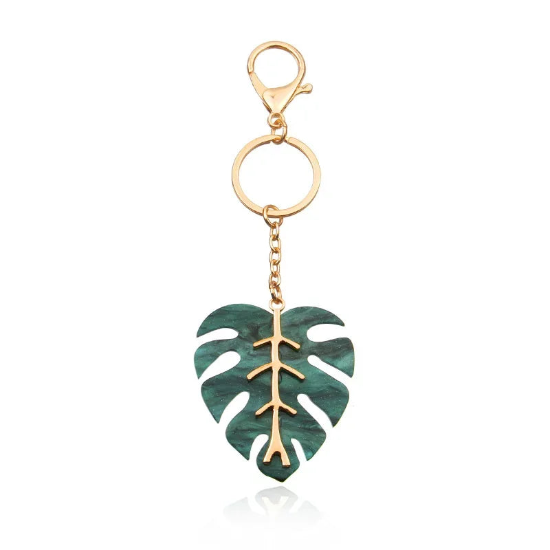 Elegant Tropical Palm Green Leaf Key Chain