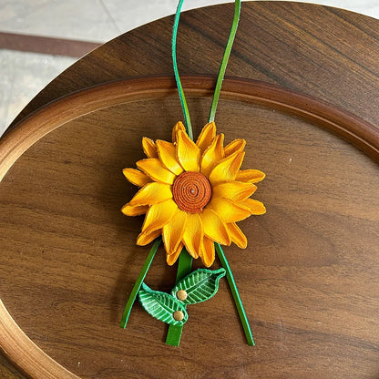 Sunflower Leather Bag Charm