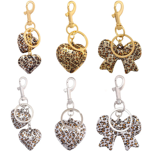 Leopard Print Bow Heart Keychain