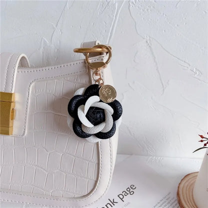 Camellia Flower Leather Keychain