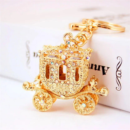 Rhinestone Pumpkin Carriage Keychain