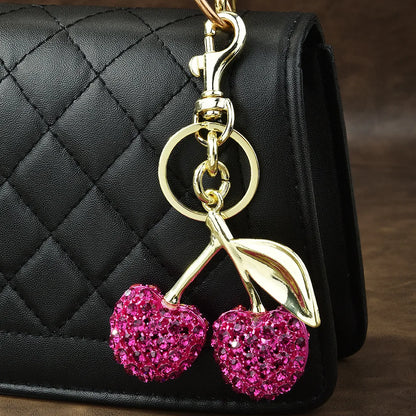 Sparkling Diamond Cherry Keychain