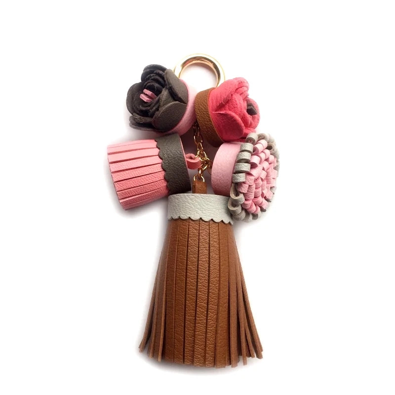 Luxury Handmade Leather Tassel Bag Charm Keychain