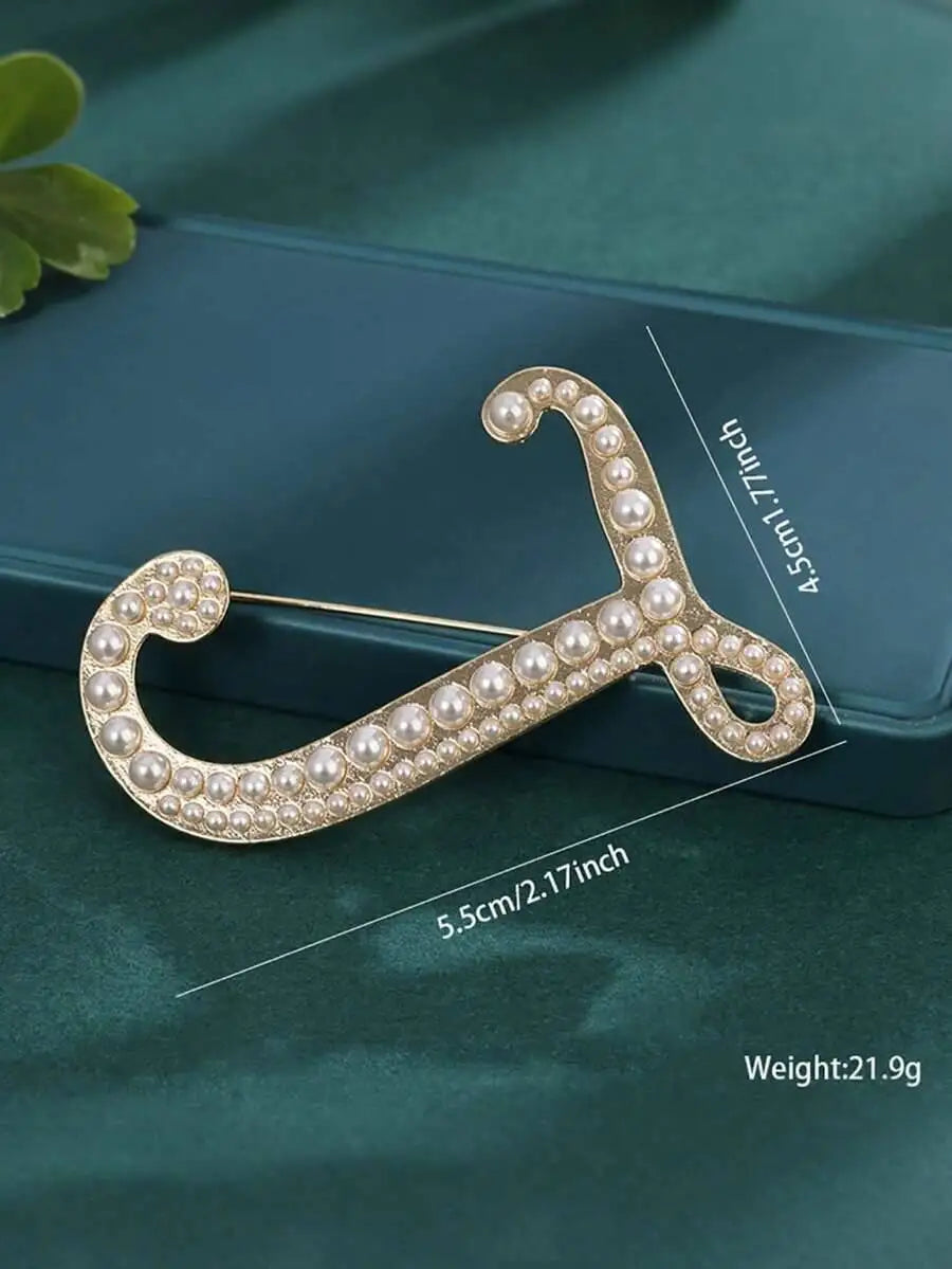 Pearl Letter Initial Brooch Pin