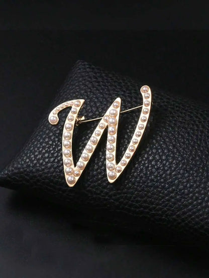 Pearl Letter Initial Brooch Pin