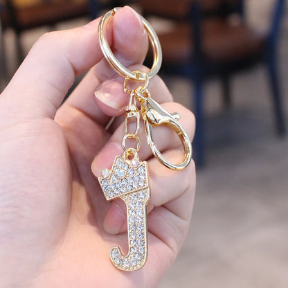 Rhinestone Initial Letter Keychain