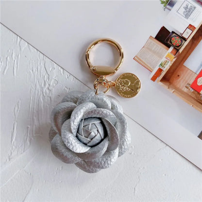 Camellia Flower Leather Keychain